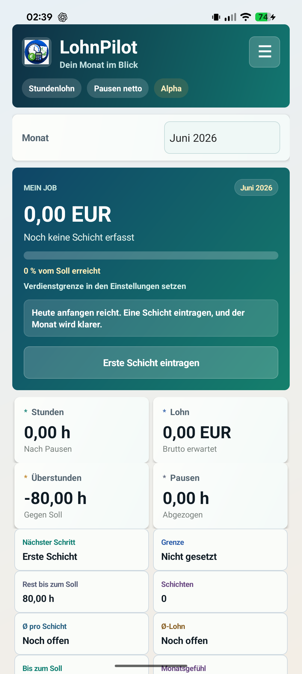 Echter LohnPilot App Screenshot
